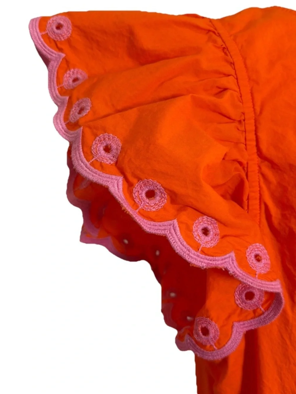 J. Crew Bright Orange Tiered Mini Dress with Eyelet Ruffle Sleeves